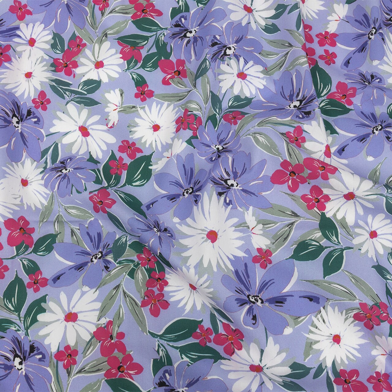 1 Yard Cotton Poplin Print Periwinkle Pink and White Floral Fabric